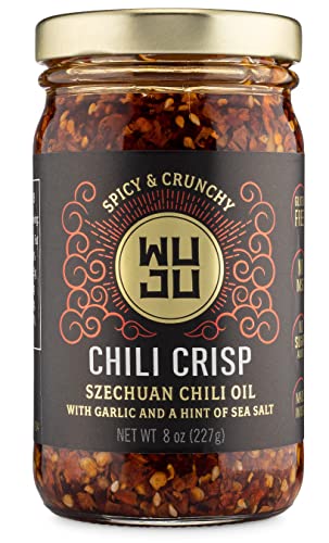 WUJU Chili Crisp, Chili Oil, Chili Sauce, Chili Garlic Sauce, Chinese Hot Sauce, Heat with Crispy Texture, Clean Natural Ingredients, Made in USA – 8 Ounce