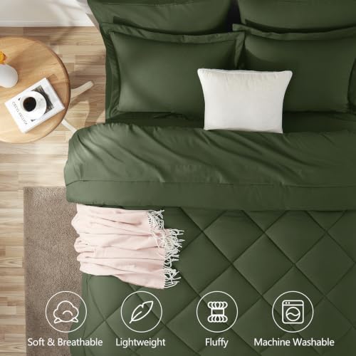 Image of CozyLux Queen Comforter Set Olive Green - Bed in a Bag Queen Size 7 Pieces, Luxury Soft Bed Set for All Seasons, Bedding Set with Down Alternative Comforter, Sheets, Pillowcases & Shams