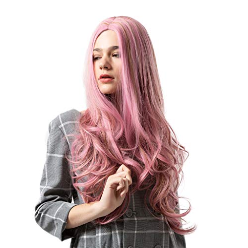 Baoblaze 26 Polegadas Moda Mulheres Cabelo Comprido Peruca Cosplay - Rosa