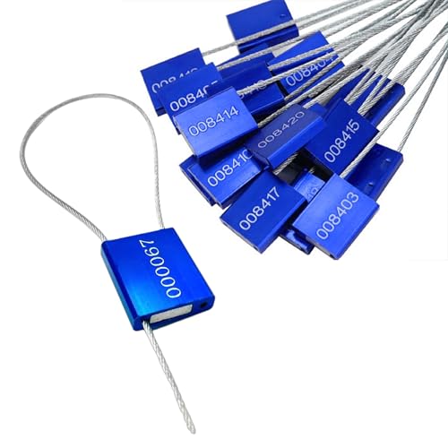 500pcs Blue Steel Cable Seal, 1/16x11.8” Security Anti Tamper Seal, Numbered Pull Tight Wire Metal Tag Cable Lock for Shipping Container, Truck, Trailer, Van, Cargo, Fire Extinguisher