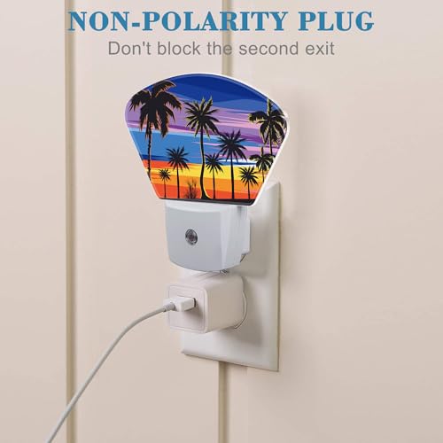 Image of Tropical Palm Tree Night Light Plug into Wall, Sunset Beach Night Light with Dusk to Dawn Sensor for Kid Girls Boys Women Men Bedroom, Hallway, Kitchen, Bathroom, Stairs Decor