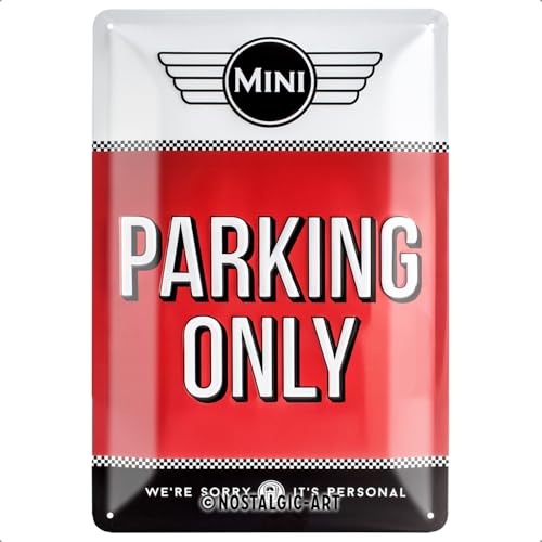 Nostalgic-Art Retro Tin Sign – Mini – Parking Only Red – Gift idea for Cooper fans, Metal Plaque, Vintage design for wall decoration, 20 x 30 cm