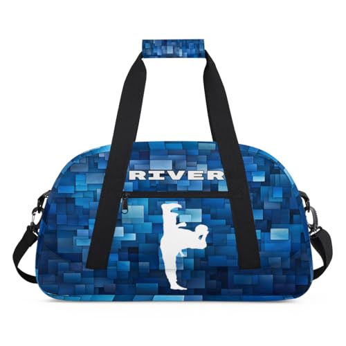Custom Kids Sports Gym Bag with Name, White & Blue