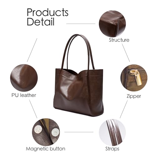 Image of Large Tote Bag for Women Purses for Women Shoulder Bag Durable Vegan Leather Handbag Purse for Women Everyday Work