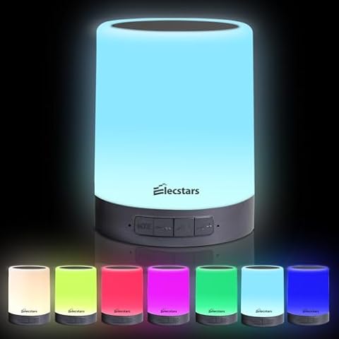 Elecstars Touch Bedside Lamp - with Bluetooth Speaker, Dimmable Color Night Light, Outdoor Table Lamp with Smart Touch Control, Best Gift for Men Women Teens Kids Children Sleeping Aid(Black) Cover
