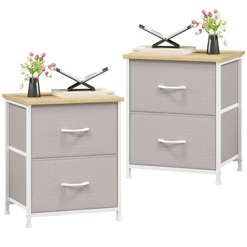 Somdot Table de Chevet avec 2 Tiroirs, Peitit Table de Nuit en Tissu Rangement, Table de Lit pour Chambre à Coucher Salon Enfant Adulte, 30P x 42l x 50H (2...