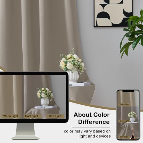 Image of Extra Long 10 FT Blackout Curtains for Patio 120 Inches Long 2 Panels Set, Solid Thermal Insulated Energy Saving Rod Pocket Window Treatment Curtains Blackout Drapes, W50xL120, Stone