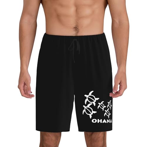 Ohana Honu Hawaiian Sea Turtle Pajama Shorts for Men, Men's Pajama Bottoms, Sleepwear for Summer