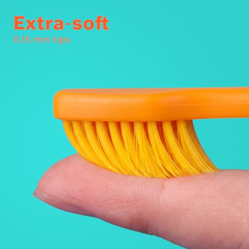 Image of Max Extra Soft Toothbrush for Adults with Sensitive Gums, Soft Bristle Toothbrushes, Wide Head for Back Teeth, Ergonomic Non-Slip Grip, BPA Free, Individually Wrapped, 4 Pack, Sunset Orange