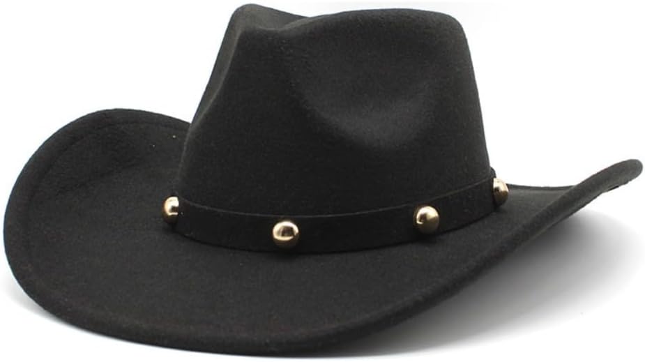 Western Wool Fedora Hat, Wide Brim, Black with Turquoise Stone Band