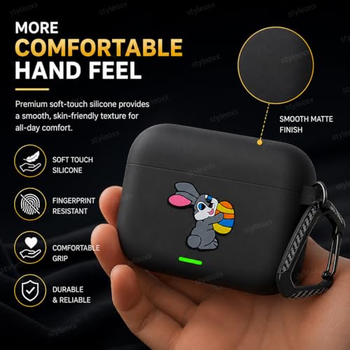 Image of Anvique Silicone Case Cover for Realme Buds T500 Pro, Shockproof Protective Earbuds Cover with Keychain Hook, Anti-Scratch Soft Silicone Skin, Full Body Protection Case (Rabbit)