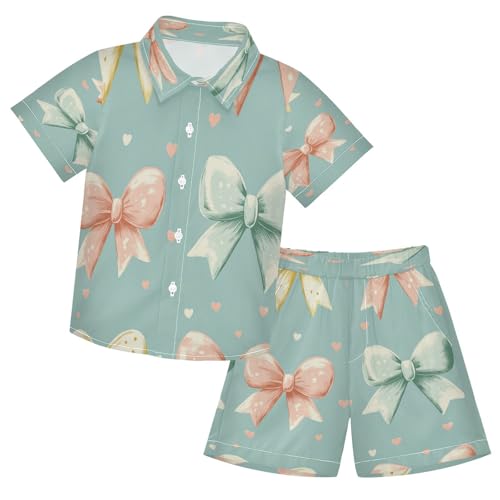 Boccsty Coquette Pastel Bow Heart Mint Green Boy Summer Shorts Sets Hawaiian Toddler Boys T-Shirt & Pants 2 Pcs 3T