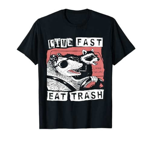 Divertente Possum Raccoon Live Fast Eat Trash Street Cats Squad Maglietta