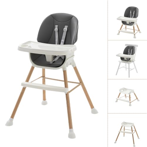 Image of PandaEar Convertible HighChair Junior Seat Stool for Babies Toddlers with Removable Tray & Safety Harness Adjustable Legs, Charcoal Gray