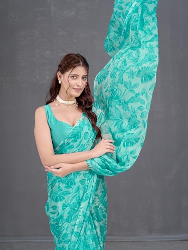 Image of Garden Vareli Nara Chiffon All-Over Floral Print Saree With Blouse Piece