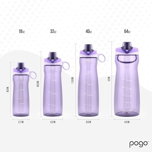 Image of Pogo 64oz Plastic Water Bottle with Leak-Proof Chug Lid and Carry Handle, Reusable, BPA Free, Capacity Markings, Dishwasher Safe, Perfect for Travel, School, Outdoors, and Gym, Lilac
