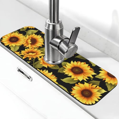 Kitchen Faucet Mat 15 x 5.5 Inch Sunflowers Faucet Draining Mat Farmhouse Absorbent Drying Mat Sink Splash Guard Behind Faucet Drip Catcher for Kitchen Bathroom