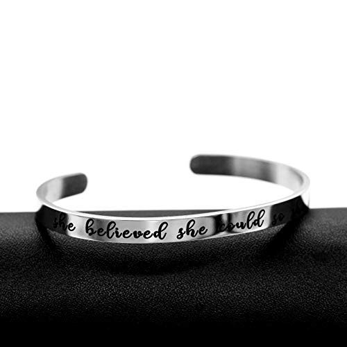 Image of Uloveido Stainless Steel Inspirational Bracelets for Women Engraved Personalized Mantra Initial Motivational Cuff Bangle Y460