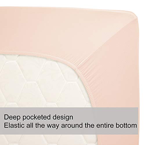 Image of King Size Fitted Sheet Only - 4-Way Stretch Jersey Knit, Snug Fit, Wrinkle Free & Stay in Place, No More Slipping Off for Mattress, Soft & Comfortable - Blush Pink, King