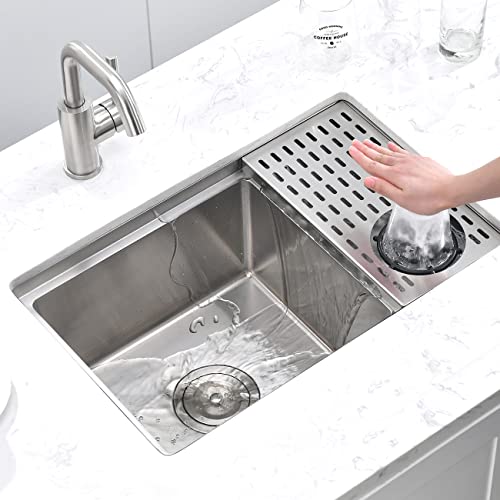 Undermount Kitchen Bar Sink With Glass Rinser, Scamall 25 X 15 X 9 Inches Undermount Stainless Steel Bar Sink With Glass Cup Washer Sm015Sbg #TOP3