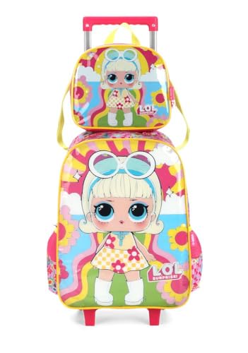 Kit Mochila Escolar com Rodas Infantil Feminina LOL Luxcel 39202 (ROSA)