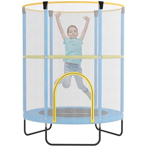AIYAPLAY Kindertrampolin Ø140cm Outdoor Trampolin für Kinder mit Sicherheitsnetz, Reißverschluss, Gummiseil, Randabdeckung,...