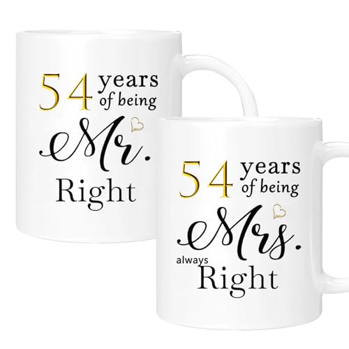 54 Year Anniversary Coffee Mug Gifts Set of 2 with Gift Box Packaging