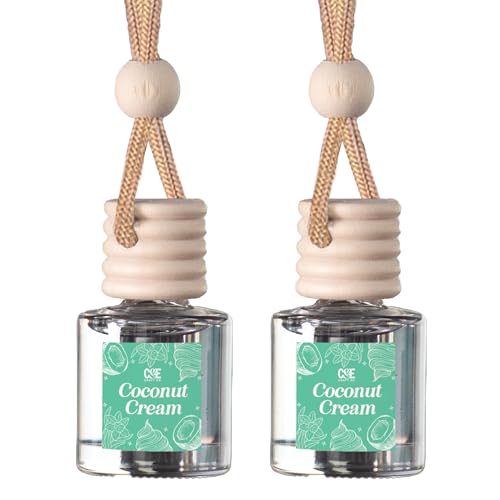 Image of C&E Craft Co Hanging Car Air Freshener Diffuser 2 Pack, Long Lasting Fragrance Oil Car Freshener, Glass Bottle Auto Air Freshener, Made in USA (Coconut Cream)
