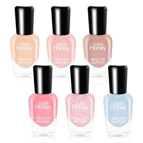 Abitzon New Non Toxic Nail Polish Set Easy Peel Off & Quick Dry Organic Eco Friendly Water Based Nail Polish (6 Bottles)