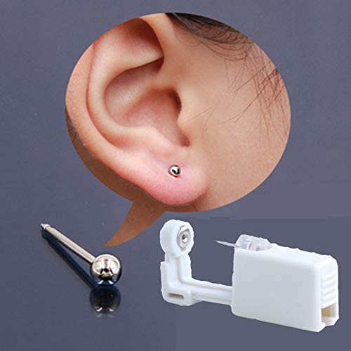 2 Pack Ear Piercing Gun Earring Disposable Ear Stud Gun Sterile No Pain Ear Piercing Gun (Silver)