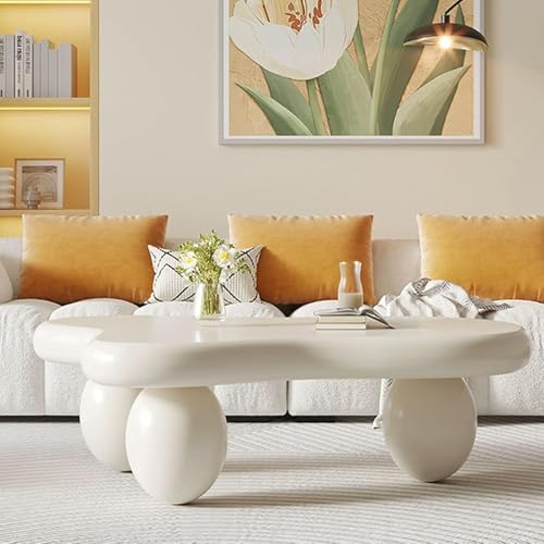 Weißer Couchtisch in Wolkenform, unregelmäßig, hübscher, Kleiner, moderner Couchtisch aus Holz mit DREI Kugelbeinen für Schlafzimmer, Wohnung, Wohnzimmer und Landhaus (B100CM) Weißer Couchtisch in Wolkenform, unregelmäßig, hübscher, Kleiner, moderner Couchtisch aus Holz mit DREI Kugelbeinen für Schlafzimmer, Wohnung, Wohnzimmer und Landhaus (B100CM)