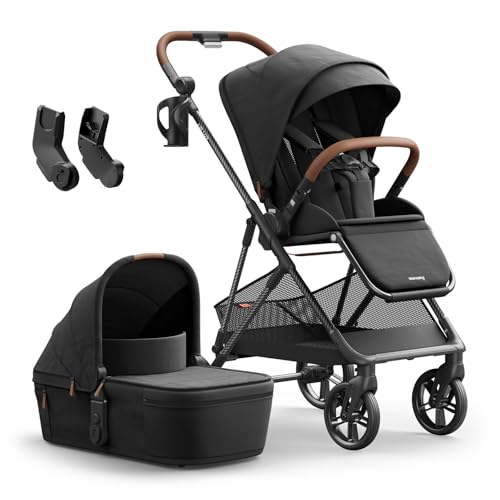 MAMAZING Air Lux Baby Stroller with Bassinet from Newborn to 50 lbs, Strength Carbon Fiber Frame Only 15.8lbs, Bassinet Stroller Included Reversible Seat, Car Seat Adapter & Large Storage Basket