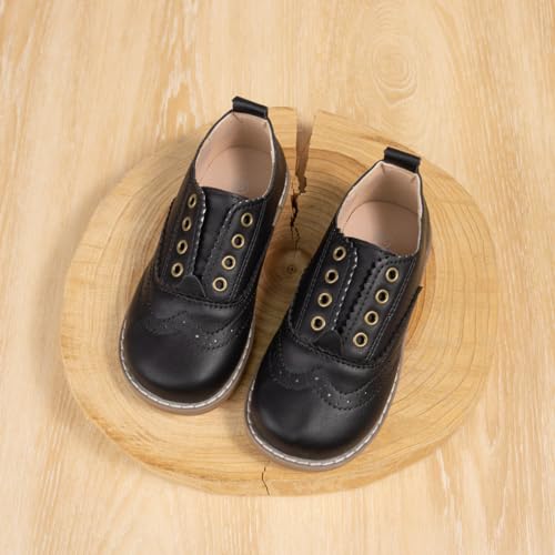 Image of Meckior Toddler Boys Girls Dress Shoes Little Kid Oxford Shoes Wedding Church Dress Shoes PU Leather Lace Up School Uniform Loafer Flats