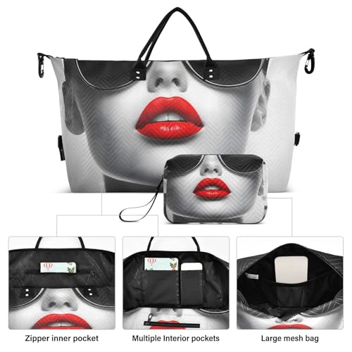 Duffel Bag for Traveling, Woman Glasses Red Travel Bag Gym Bag, with Multiple Interior Pockets Shoulder Weekender Bag for Women Men with Toiletry Bag 20.5L x 7.9W x 13.8H2