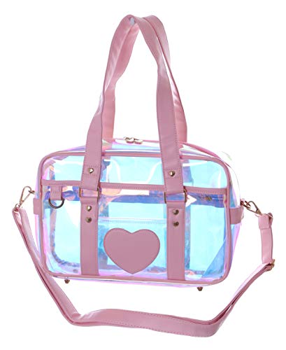 Sac à bandoulière rose transparent avec effet hologramme réfléchissant cœur