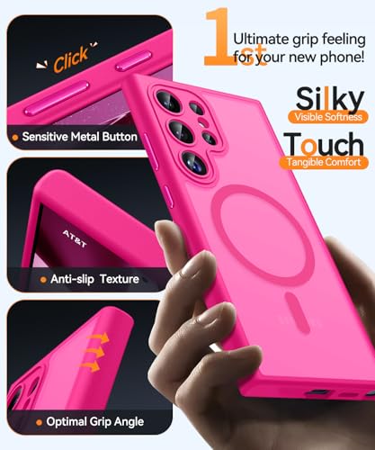 Image of CANSHN Designed for Samsung Galaxy S24 Ultra Case [Full Camera Protection] [Compatible with MagSafe] Translucent Matte Shockproof Protective Phone Cover 6.8 Inch - Hot Pink