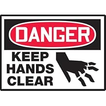 Accuform LEQM133VSP Safety Label, Legend "Danger Keep Hands Clear" with Graphic, 3.5" Length x 5" Width x 0.004" Thickness, Adhesive Vinyl, Red/Black on White Pack of 5