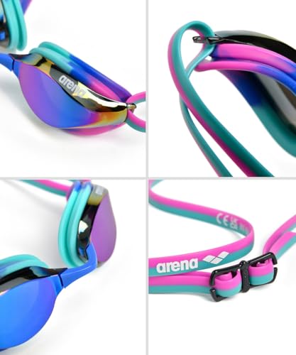 Image of ARENA Unisex Python Racing Swim Goggles for Men and Women Anti-Fog No Leak Max Comfort Dual Strap, Mirror /Non-Mirror Lens