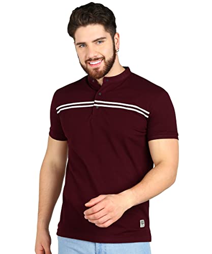 Image of Alan Jones Clothing Men's Cotton Regular Fit Mandarin Collar Solid Polo T-Shirt