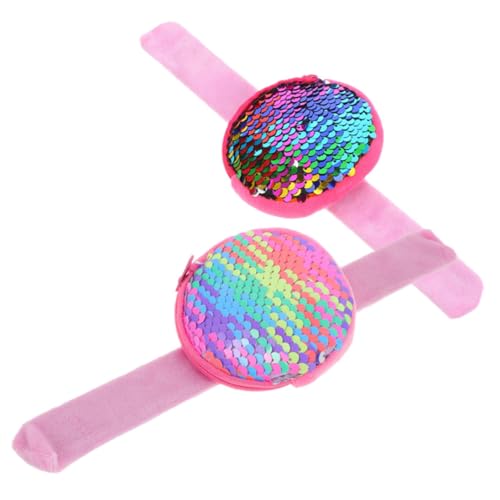 2pcs Slap Bracelet Purse for Boys and Girls Sequin Snap Wristband Wallets Unique Accessory for Birthday Parties and School Classroom Rewards