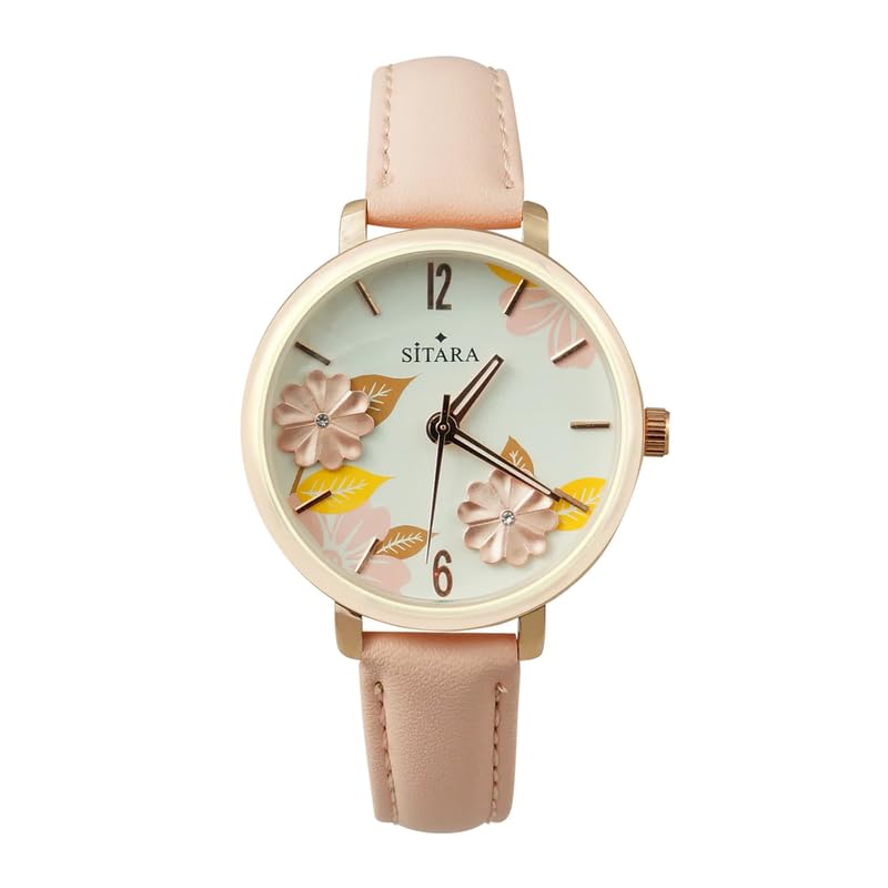 SITARA Floral Ele Pink Strap Watch: Stainless Steel, Rounded Shape, Long-Life Battery, and Synthetic Leather Strap - Stylish Timepiece for Women (B0CS6DJBVT) Amazon Price History, Amazon Price Tracker