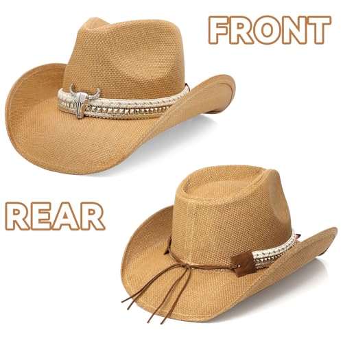 Image of WQWOVRVO Cowboy Hat,Cowgirl Hat,Western Cowboy Hats for Women /Mens /Straw Wide with Shapeable Brim Cowboy Hat for Womens