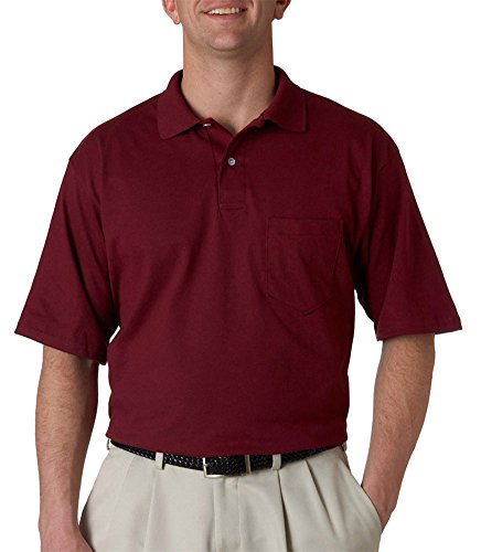 Jerzees Men's 2-Button Preshrunk Pocket Polo Shirt, Maroon, Large