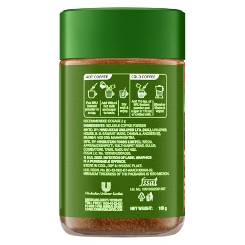 Image of BRU Gold Instant Coffee Powder 100 g Jar, 100% Pure Ground Coffee Powder from South India - Premium Arabica & Robusta Roasted Beans (Pack of 3)