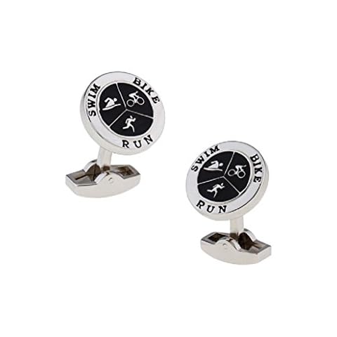 MRCUFF Triathlon Triathlete Swim Bike Run Round Pair Cufflinks in Presentation Gift Box & Polishing Cloth Cover
