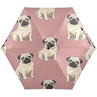 RPLIFE Travel Umbrella, Lightweight Portable Umbrella Uv Protection for Women, Travel Umbrellas for Sun, Beige Pugs Pink