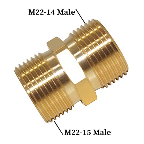 Image of M22 Pressure Washer Hose Extension Coupler - Metric 15mm Male to 14mm Male Thread Brass Fitting Adapter 4500PSI 2PCS