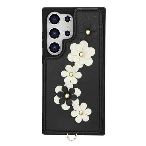 TiLGillCase For Samsung Galaxy S25 Edge 3D ���̉ԏ��� PU ���U�[ �X�}�z�P�[�X ���΂߂����R �Z���X�g���b�v�t�� �X�^���h�@�\�t�� �ϏՌ� ���f�B�[�X �g�уJ�o�[ -��