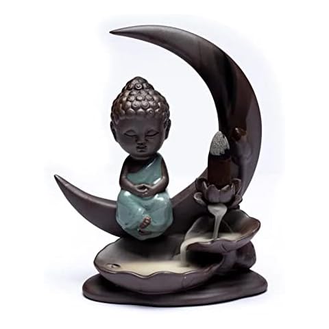 Backflow Incense Burner Waterfall Incense Holder Burner Incense Holder Incense Holder with 10 Backflow Incense Cones (Buddha Moons) Cover