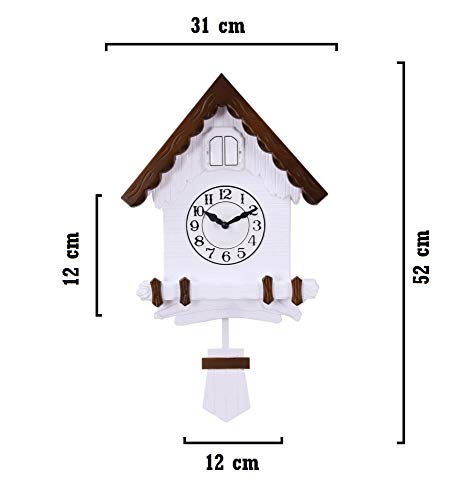 Three Secondz Open and Close Door Plastic Cuckoo Analog Wall Clock White with Brown Pack of 1 (NO Music ON/Off Button, Read Description Before Placing Order) 3